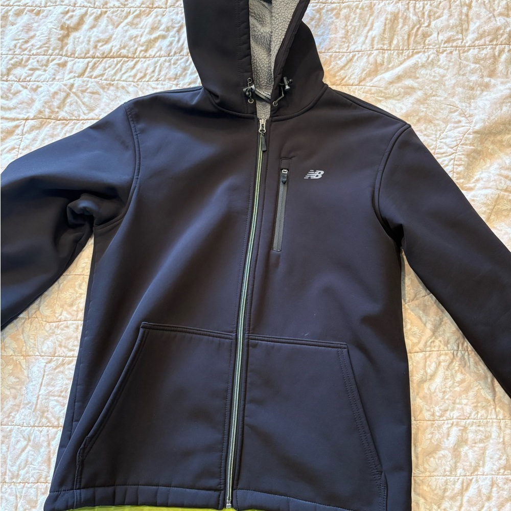 New Balance Kids Black Hooded Zip-Up Jacket with Gray Lining
